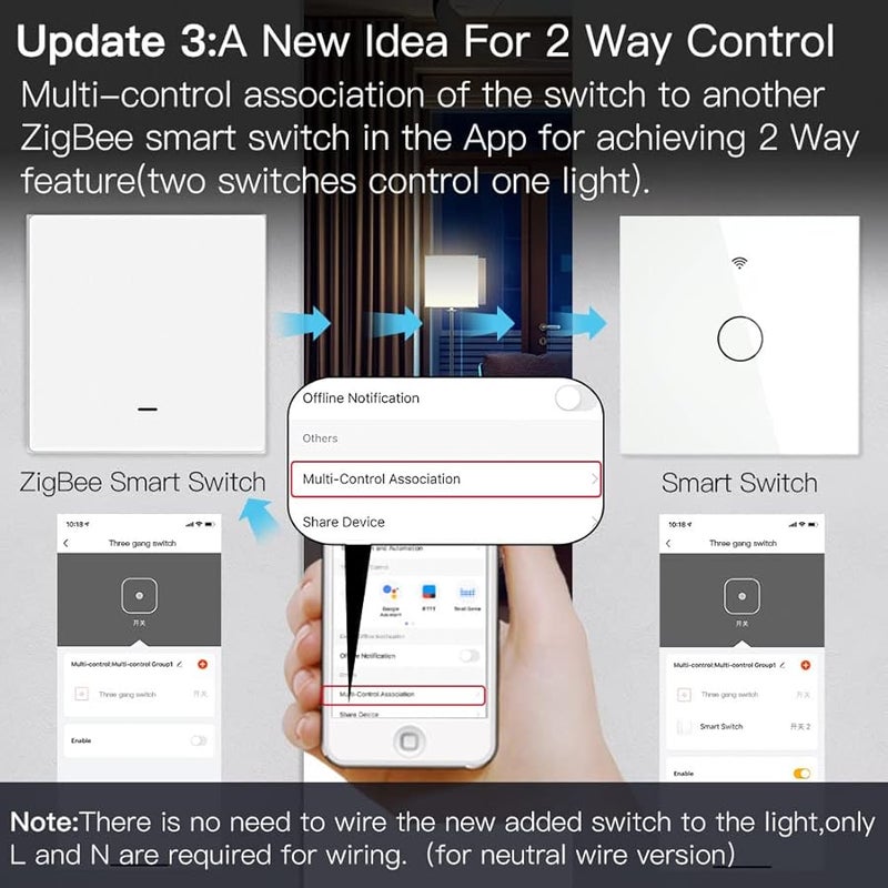 Tuya Zigbee Smart Light Switch Wireless Hub Voice Control 2 Way Wall Interruptor - Image 4